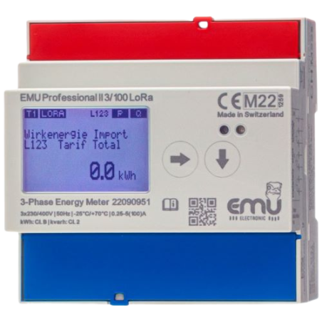 LORA 3 phase kWh meter 100A - MID - EMU Professional II 3/100 P20A000LO