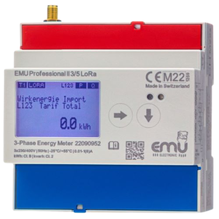 LORA 3 Fase kWh 100A voor ext. antenne - MID - EMU Professional II 3/100 P20A000LE