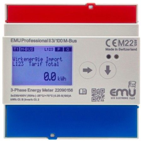 M-Bus Compteur kWh triphasé 100A - MID - EMU Professional II 3/100 P20A000M