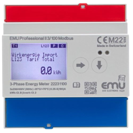 Modbus-Bus 3 phase kWh meter 100A - MID - EMU Professional II 3/100 P20A000MO